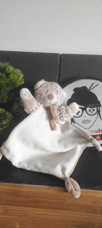 Tex Nature doudou plat ours blanc marron écharpe carré plat Chiné beige