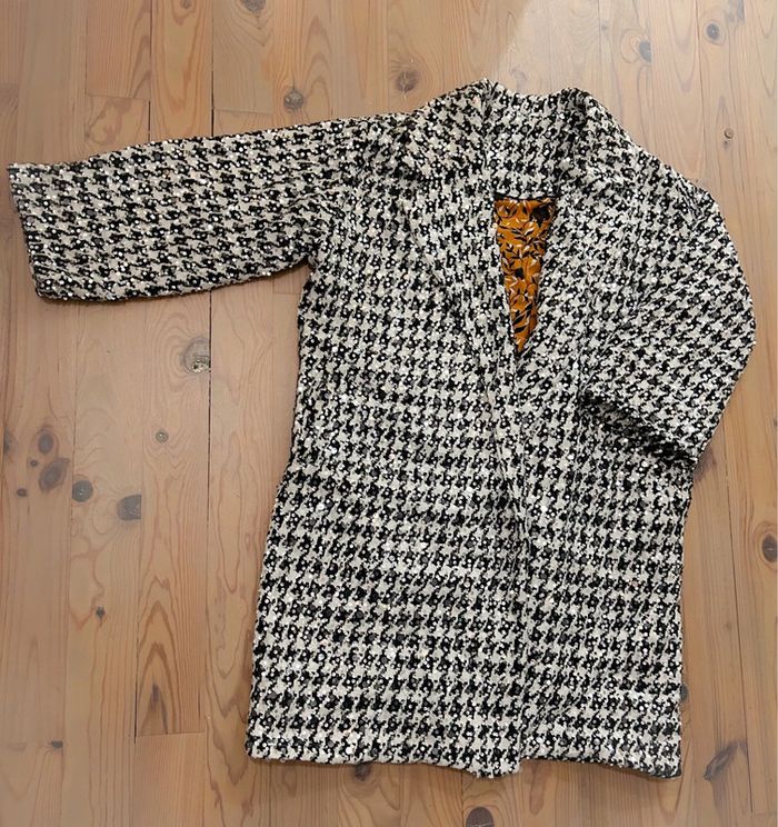 Manteau oversize lainage et sequins pied de poule 42/44