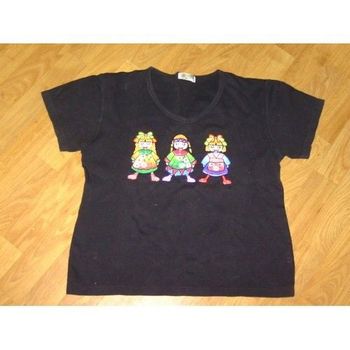 Tee shirt SARASIL P noir et filles multicolores floquées perlées XL TBE