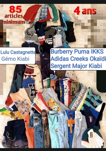 Lot de vêtements grandes marques 4 ans garçon+de 84 articles