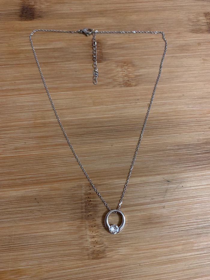 Collier Pendentif Ring - Argenté et Cristal - photo numéro 4
