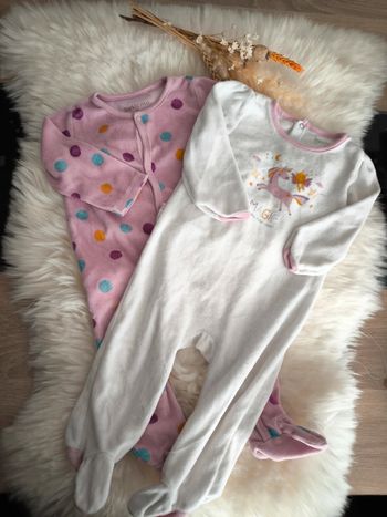 💜 Lot de 2 pyjamas 1 pièces velours In Extenso 9 mois 💜