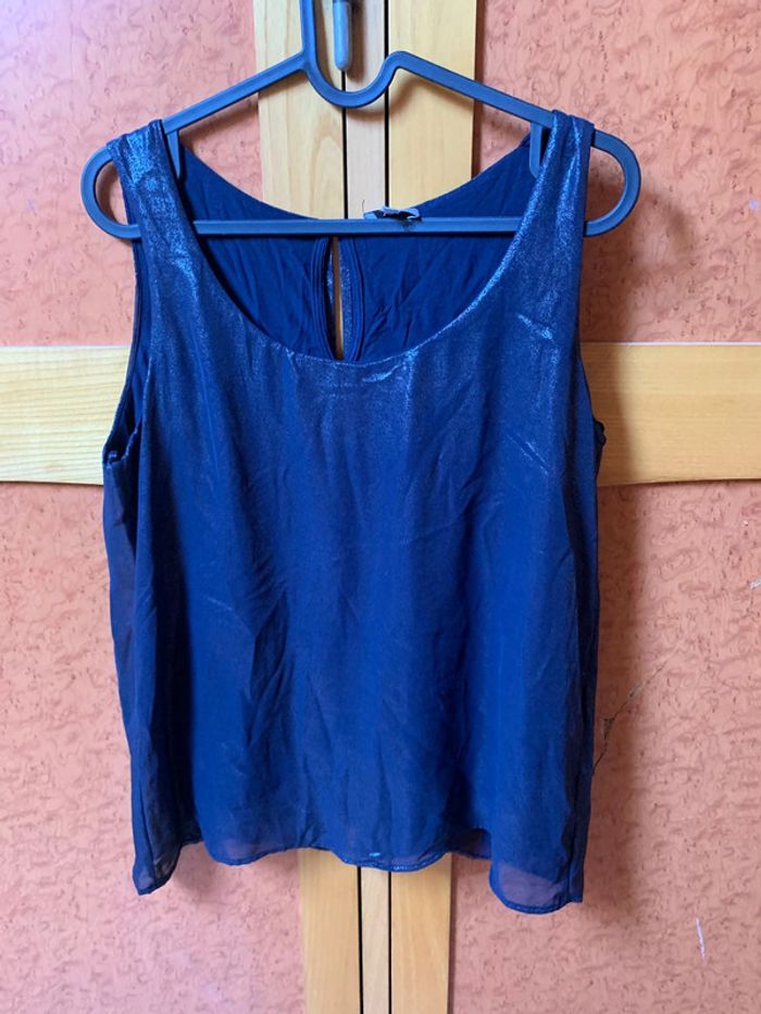 Haut habillé bleu marine reflet pailleté taille M Phildar