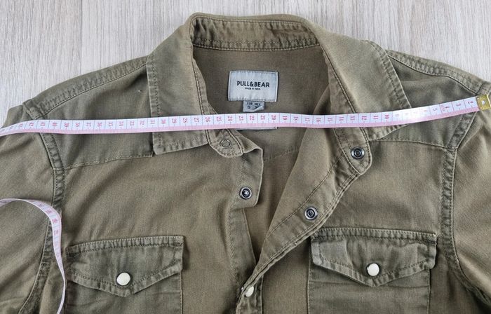 Chemise en jean à boutons pression kaki Pull & Bear Homme Taille S - photo numéro 5