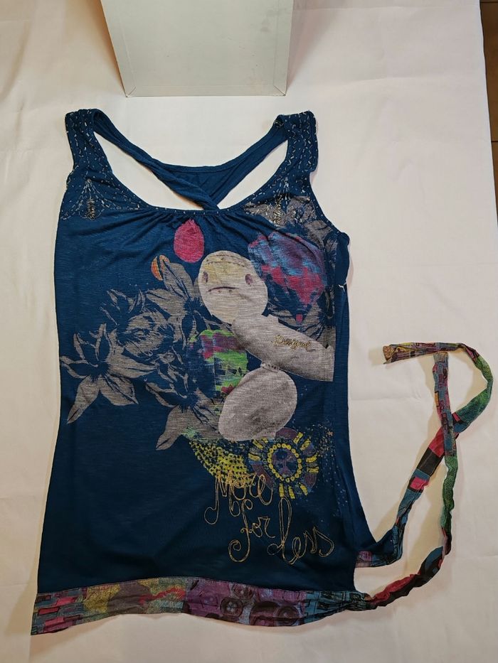 Desigual blouse debardeur bleue montgolfière ballon taille L très bon état - photo numéro 3