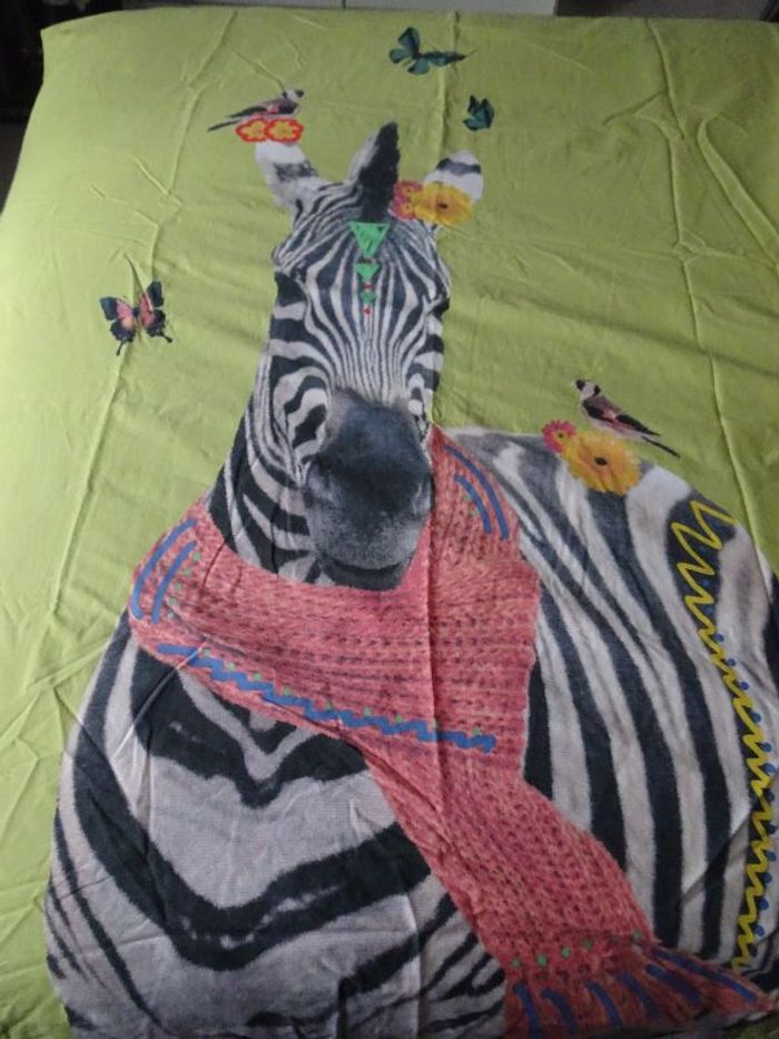 Housse de couette enfant 1 personne + taie d’oreiller zèbre COTON + cadeau