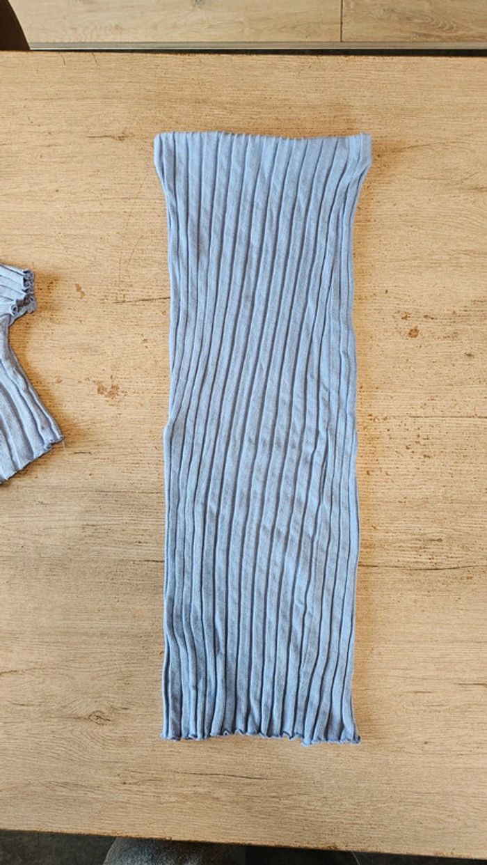 Ensemble croc top et jupe longue cotellé, bleu clair, Zara, taille M - photo numéro 7