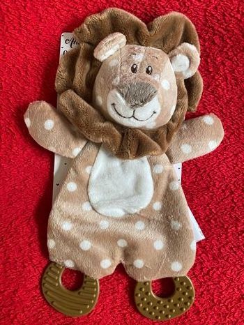 ZDT action doudou lion blanc marron papier bruissant deux anneaux dentition neuf