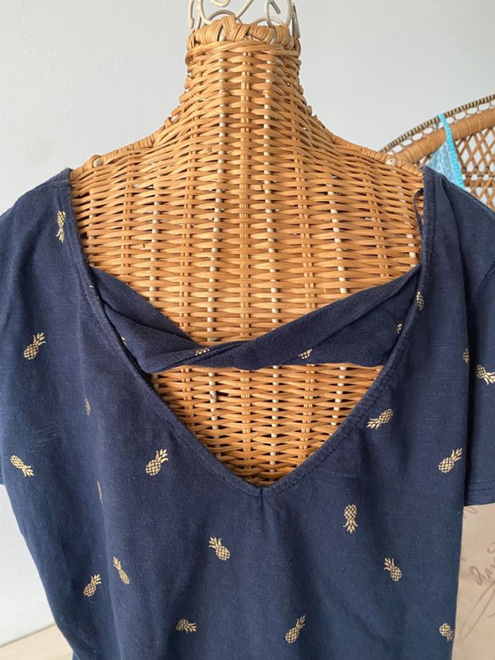 Tee shirt Grain de Malice bleu marine avec ananas dorées taille L - photo numéro 7