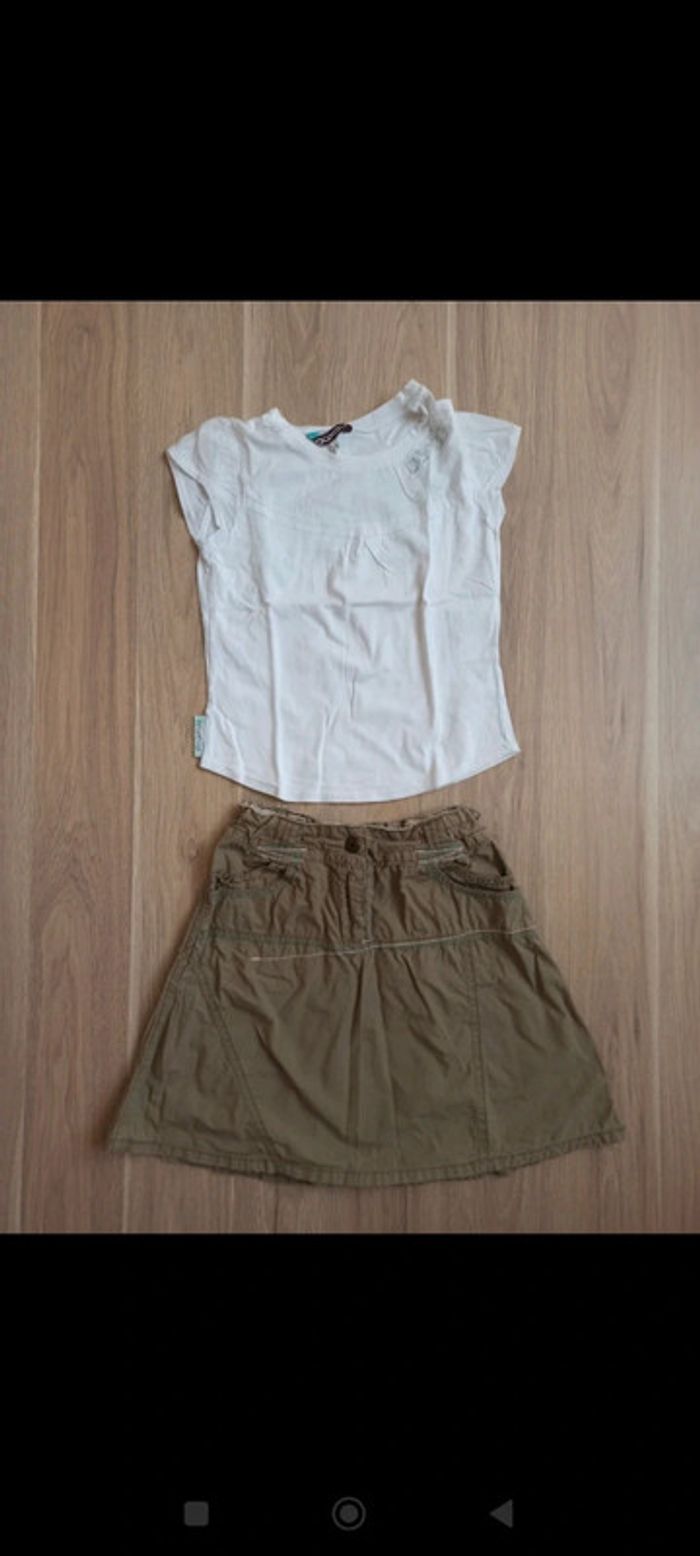 T-shirt blanc ooxoo 6 ans et jupe kaki Mexx 100 % coton
