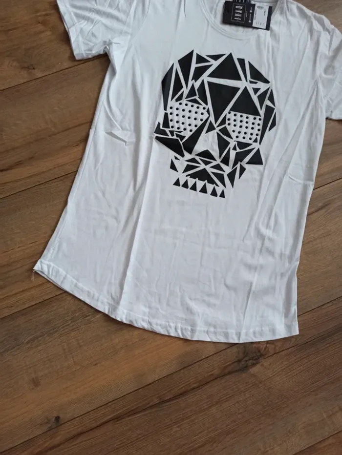 Tee shirt blanc tête de mort homme manches courtes L - photo numéro 4