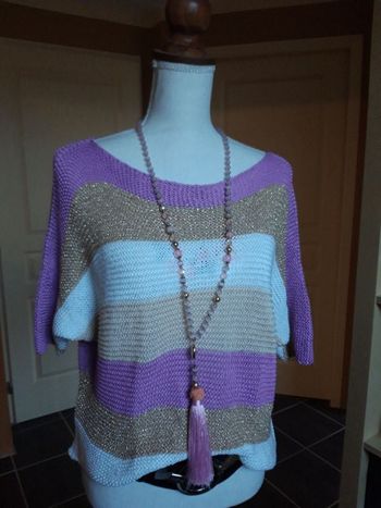 Pull maille beige blanc parme doré neuf