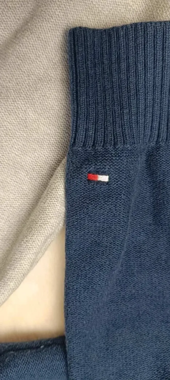 Pull Tommy Hilfiger homme col zippé bleu gris rouge style sport taille S - photo numéro 7