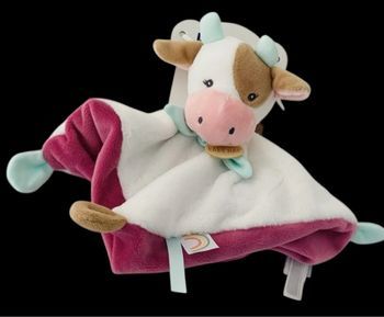 ❤️B4590 Doudou Plat Mouchoir BABY NAT' Babynat Vache  Blanc Rose Pistache