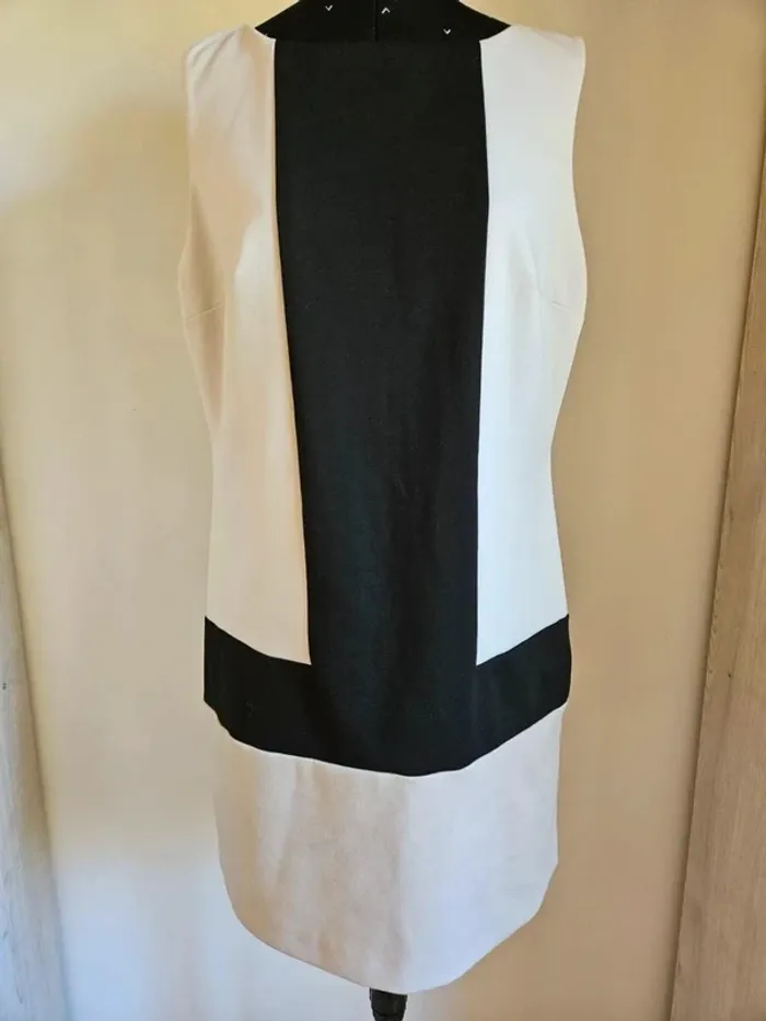 Robe droite bicolore Grain de Malice blanc/noir - Taille L/40 - Sans manches