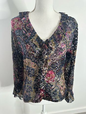 Blouse en dentelle et velours multicolore Vintage T40 L