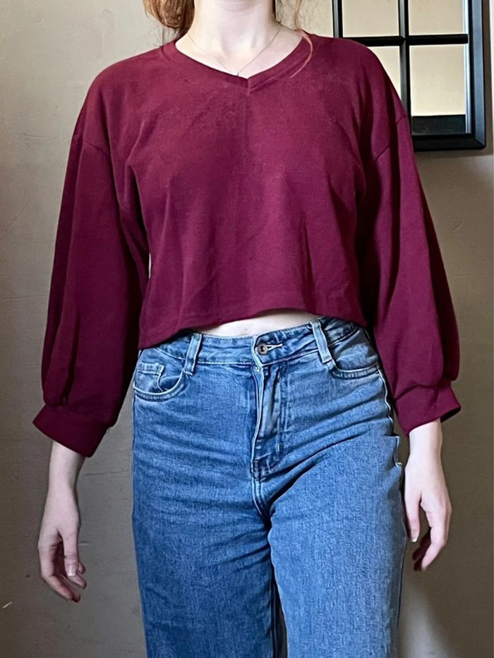 Crop pull bordeaux avec manches bouffantes - photo numéro 8