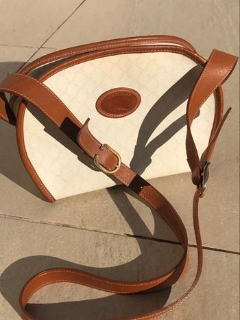 Sac Longchamp Vintage – Modèle Bandoulière en Toile Monogrammée et Cuir Cognac