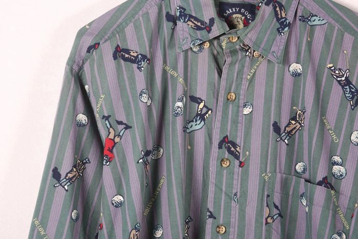 Chemisette vintage 90's Gant en coton motif golfeurs et rayures (#240371) - photo numéro 3