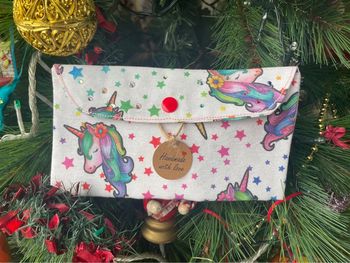 Bel étui à lunette solide ou pochette pour petits articles tissu licorne neuve