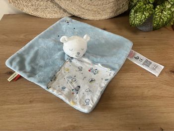Doudou plat ours bleu blanc fusée mon premier sergent major