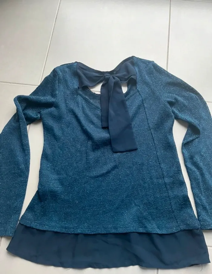 Haut bleu pailleté manches longues Breal - photo numéro 7