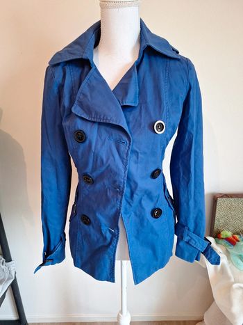 Trench Parka bleu électrique t38 bouton noir cintré avec ceinture #F38M-017