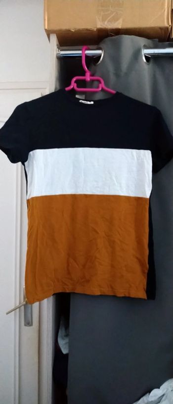 Tee shirt tricolore noir blanc moutarde homme xs bizzbee