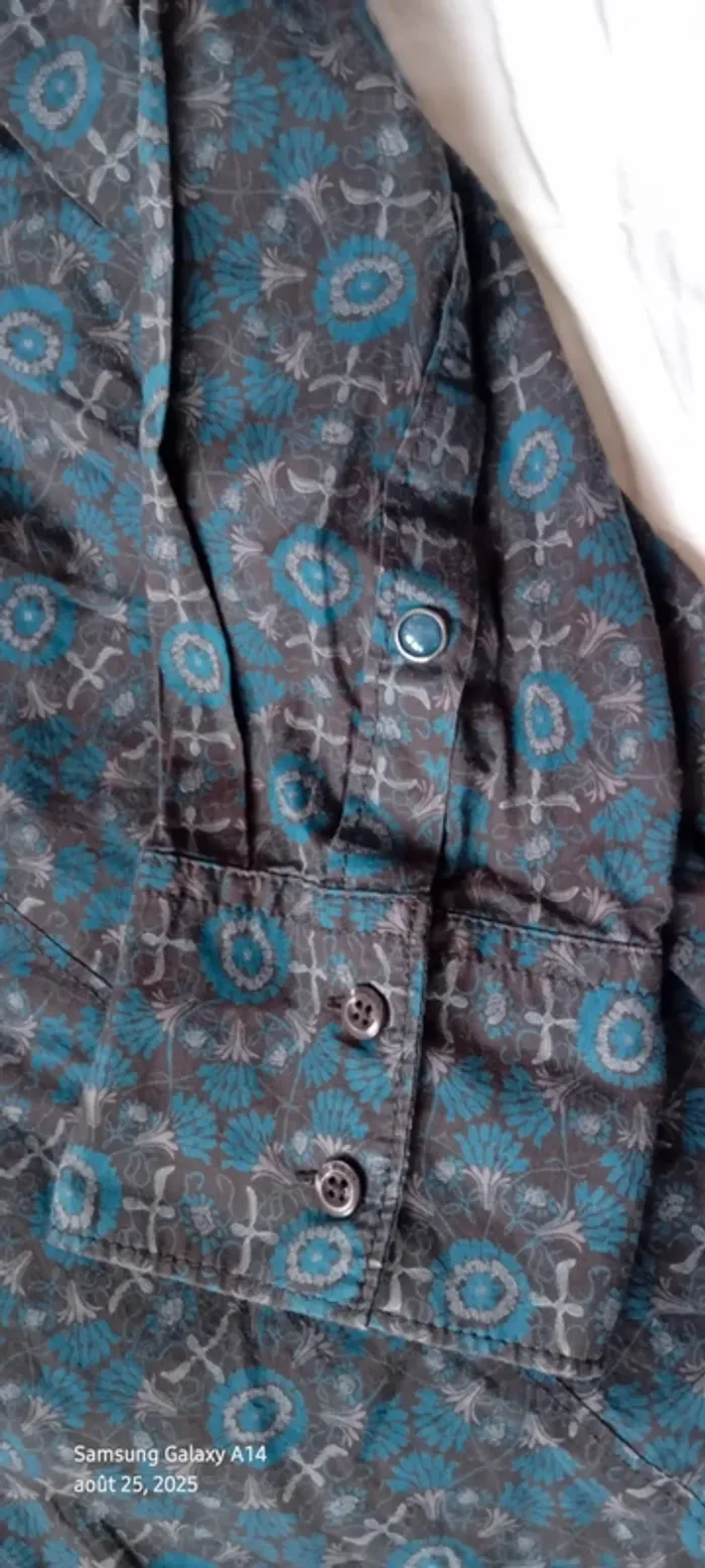 Chemise manches longues en coton longue motif floral bleu marron femme 42/44 esprit - photo numéro 11
