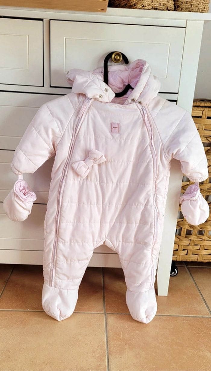 Magnifique Combi-pilote avec moufles, capuche, imperméable-Rose clair-vichy-Jacadi 6mois Neuve