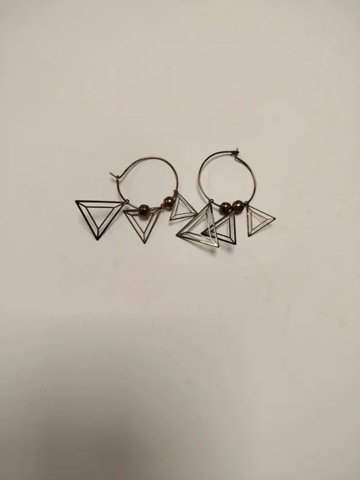 Boucle d'oreilles anneaux triangle et perles  BO07