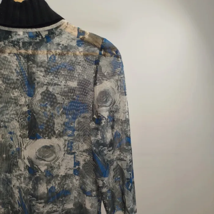 Top col roulé transparent motif roses bleues TU - A448 - photo numéro 4