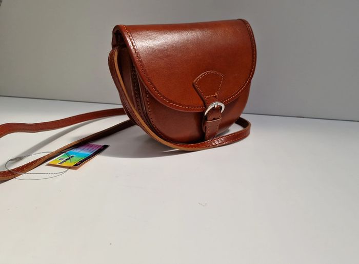 Sac Bandoulière Vintage Cuir Véritable Camel Vera Pelle - photo numéro 10