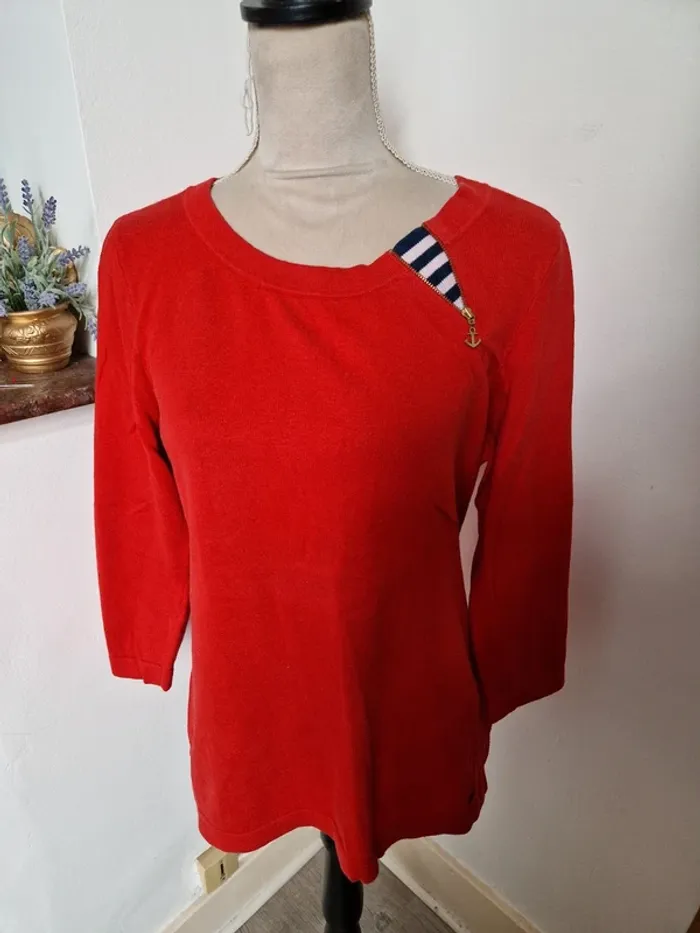 Pull nautica taille L rouge marinière ancre