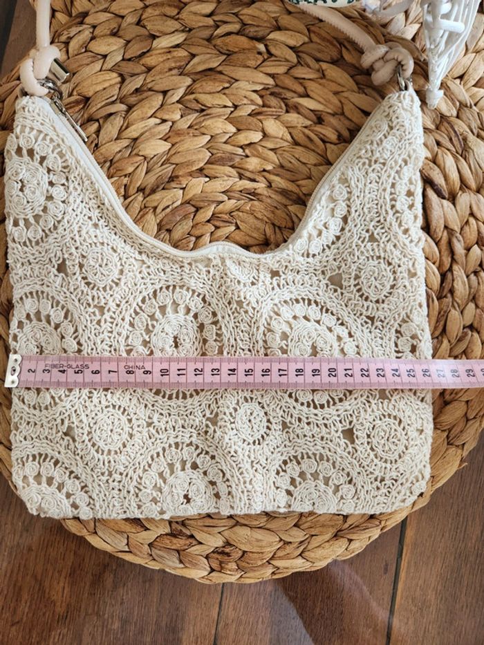 Sac à main beige/crème crochet - photo numéro 7