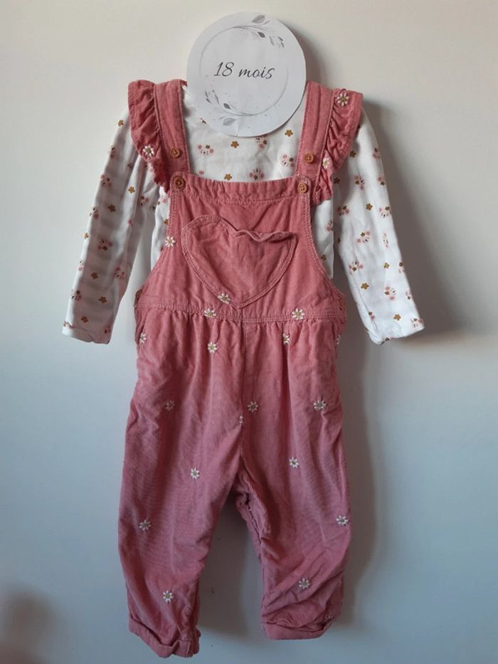 Ensemble Bébé fille 18 mois DPAM salopette velours et pull