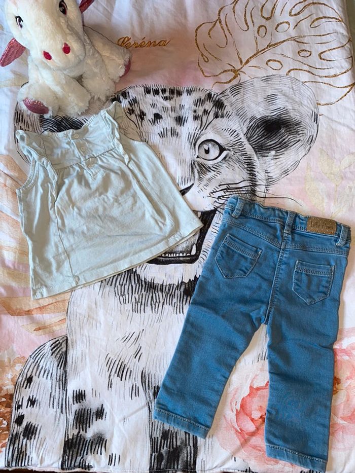 Ensemble pantalon legging jeans et t-shirt, taille 9 mois, marque DPAM et Tape à l’œil. - photo numéro 6