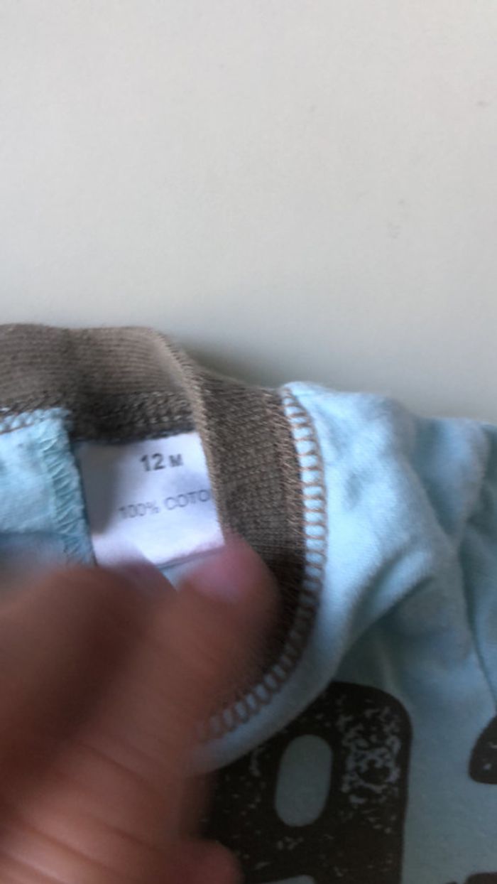 T-shirt bleu ciel et taupe 12 mois - photo numéro 3