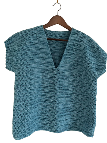 pull col V coton fait main turquoise