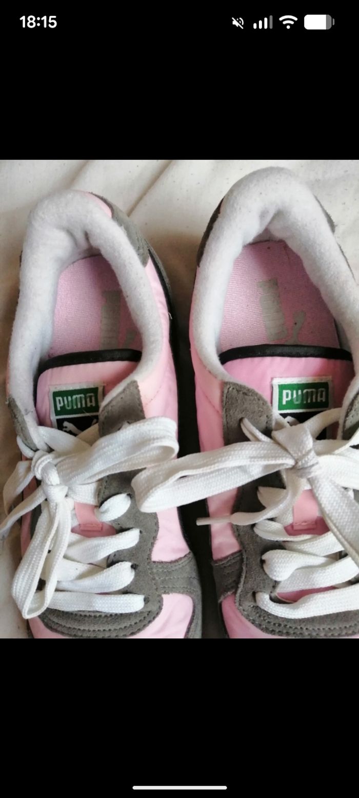 Baskets vintage Puma rose et daim gris et noir. Taille 38 - photo numéro 4