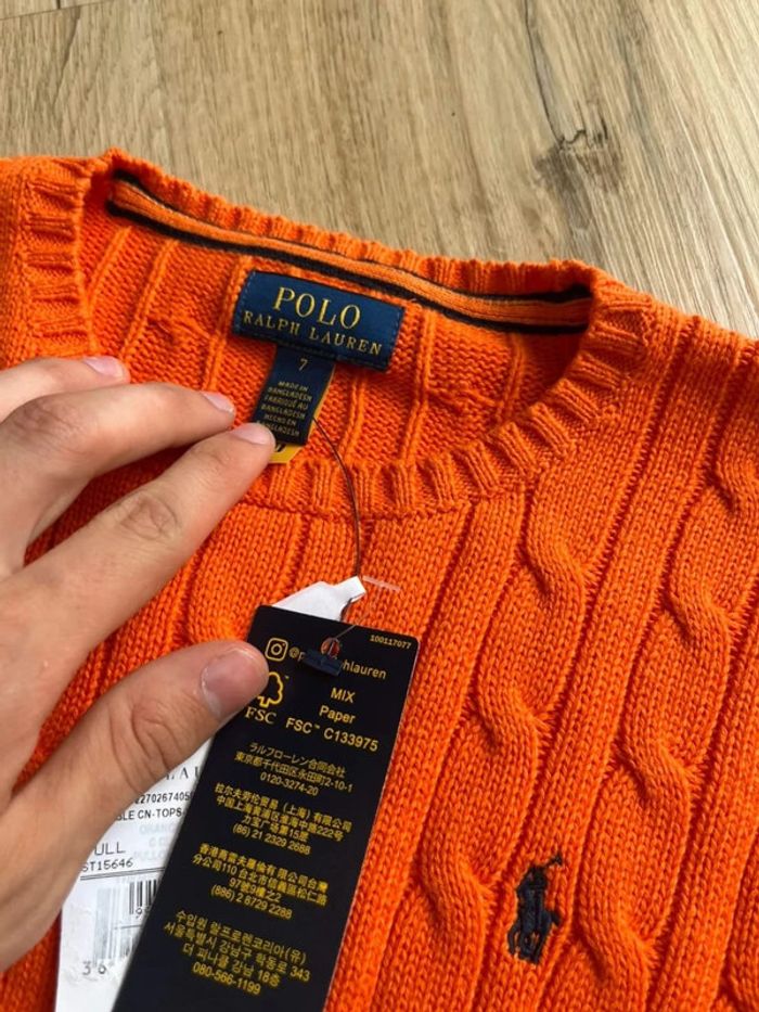 Pull Torsadé  Ralph Lauren Orange 7ans - photo numéro 2