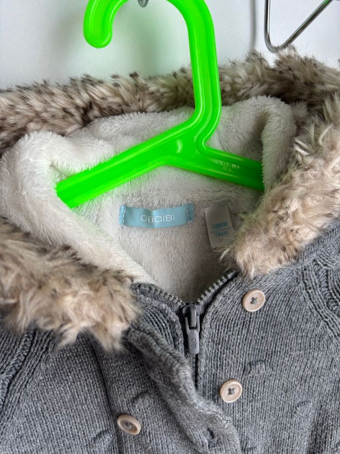 Manteau chaud bébé à capuche gris 12 mois obaibi - photo numéro 4
