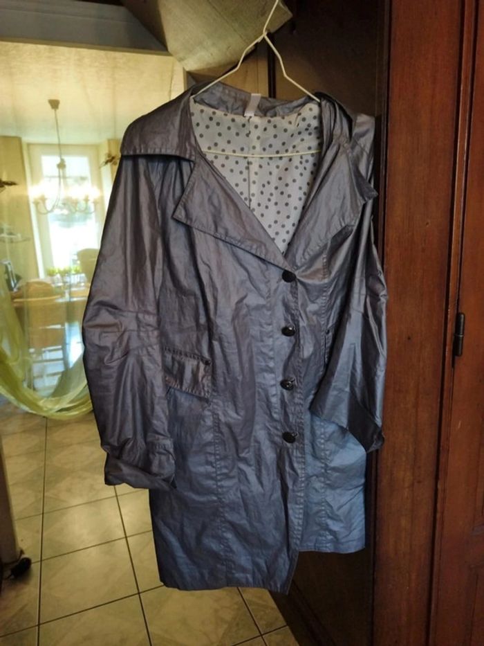 Manteau trench coat gris en lin vintage 42/44
