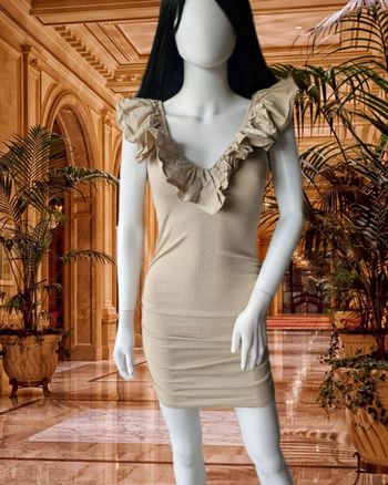 Robe moulante froncée beige et son col vaporeux, H&M, taille XS