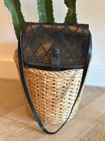 Sac bandoulière/pochette en cuir de croco noir authentique Jean Charles Paris (vintage 70s’)