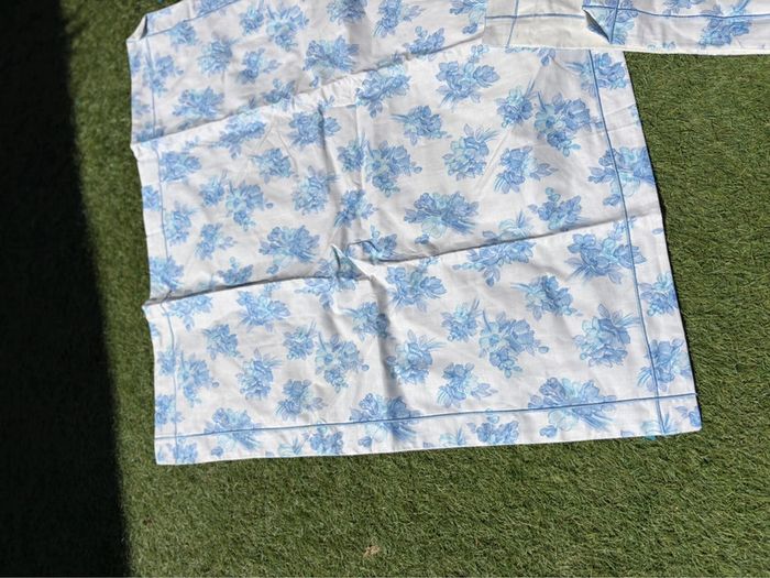 Ensemble draps 2P + 2 taies d’oreillers année 70 - à motif fleuri bleu - 100% coton - photo numéro 2