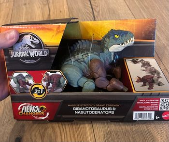 🦖 Jouet Jurassic World  Dinosaure transformable – Giganotosaurus & Nasutoceratops