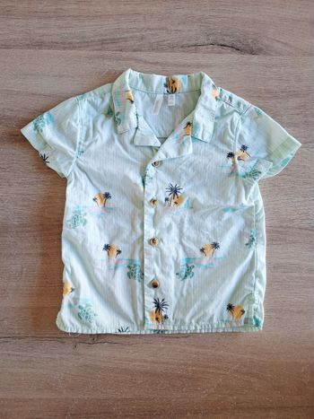 Chemise bébé manches courtes menthe motif tropical Orchestra – 3 mois / 60 cm