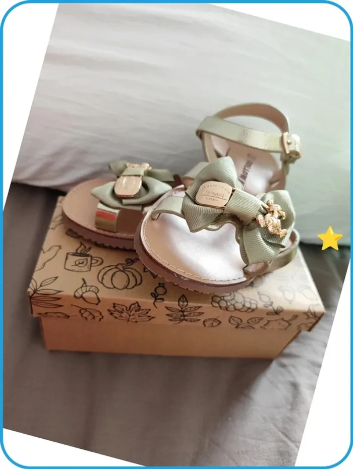 Sandales fille - vert gold - T 29 - photo numéro 2