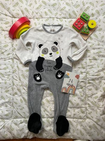 pyjama grenouillère en velours gris et blanc 24 mois gémo